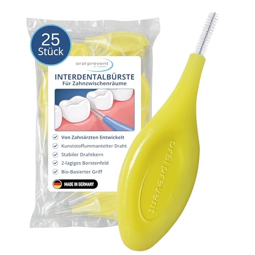 25 Stück: ORAL PREVENT Interdentalbürsten - Zahnreinigung für die Zwischenräume - Zahnzwischenraumbürste - Zahnstein-/Kariesprävention - Gelb - 0,50 mm - ISO 2