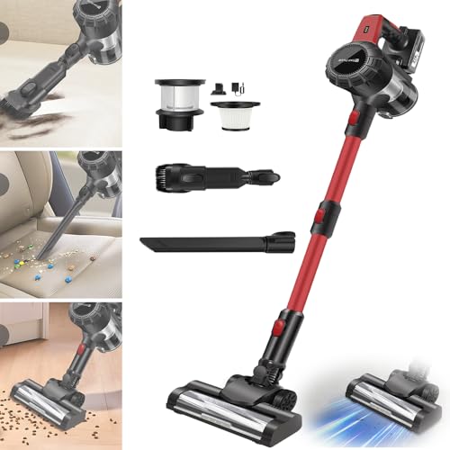 Cordless Vacuum with 3000mAh Battery, 130000RPM Deep Cleaning Stick Cleaner, 3 in 1 Hand Held Hoovers for Pet Carpet, LED Light