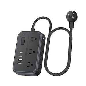 10 in 1Power Strip NTONPOWER Ultra Thin Flat Plug Extension Cord with 4 USB Ports(Include 2 USB C) Surge Protector Power Strip with Flat Cord 6 Widely Spaced Outlet(2 Side) 5 Ft Extension Cord-Black