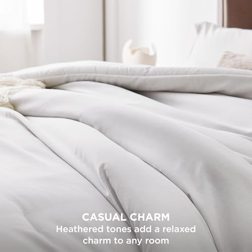 Bedsure Full Comforter Set - Grayish White Soft Bedding for All Seasons, Cationic Dyed Bed Set, 3 Pieces, 1 Full Size Comforter (82"x86") and 2 Pillow Shams (20"x26"+2")