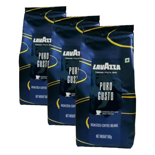 Image of Lavazza Puro Gusto, Roasted Coffee Beans Packet|Medium Dark Roast,500 Gram (Pack of 3)