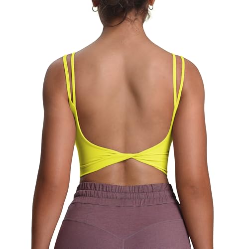 Aoxjox Women's Workout Sports Bras Fitness Yoga Crop Tank Twist Back Cami