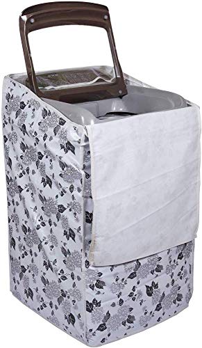 DALUCI Waterproof & Dustproof Washing Machine Cover for Top Load Fully Automatic | Compatible with Samsung 6.2 Kg | 6.5 Kg | 7 Kg | 7.5 Kg Back Panel | Half White & Grey | 55 x 55 x 92 cm
