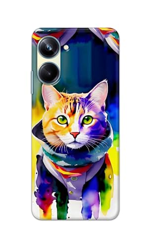 Image of Printed Hard Back Cover for Realme 10 Pro 5G Back Cover (Coloured Cat) -190724(EA)
