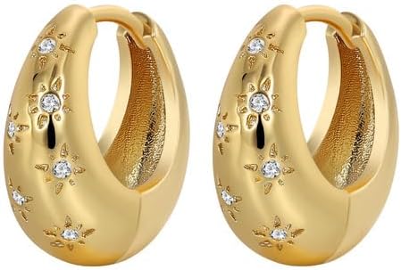 Free bird Chunky Gold Hoop Earrings 14K Gold Plated Trendy Sun Earrings Hypoallergenic Lightweight Earrings Chunky Jewelry for Daily Wear