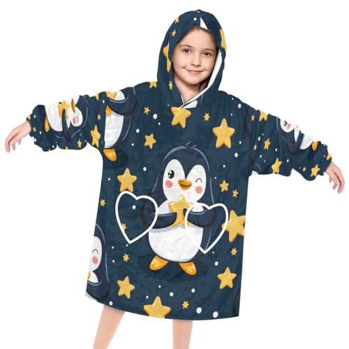 Pardick Wearable Blanket Hoodie for Kids, Cute Penguin Fleece Sweatshirt Blanket Oversized Blanket Sweatshirt with Pocket Flannel Warm Hooded Blanket 6-10 Year Old Girl Boy Gift, One Size