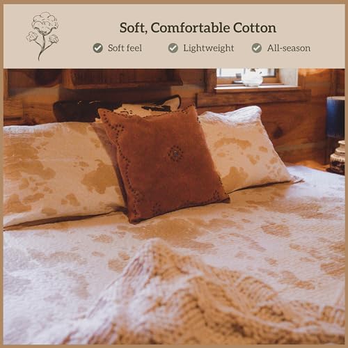 Image of Paseo Road Elsa Cowhide 3 Piece King Tan Cotton Western Bedding Quilt Set
