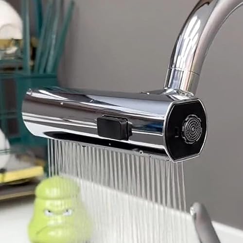 Grifo de cocina giratorio de 360° con caño cascada, mezclador de fregadero de acero inoxidable, 3 modos de pulverización, extensión de grifo de cocina y filtro de agua para un rendimiento me