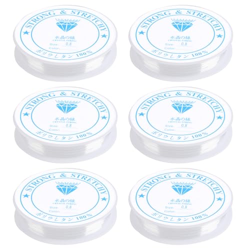 6 Rolls 0.8mm Clear Elastic for Bracelet Making, 8M/Roll Clear Elastic Thread String for Bracelets, Invisible Thread for DIY Craft Jewellery Necklace Friendship Bracelet Making String