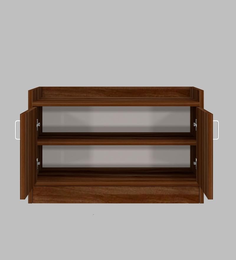 Image of SPECIALITY PANELS 2 Door Shoe Rack with Cushion | 2 Door Shoe Cabinet with Storage Bench | Shoe Organizer for Entryway Home Living Room | 75 x 49 x 37.5 cm Storage | DIY Assembly | Walnut Brown Finish