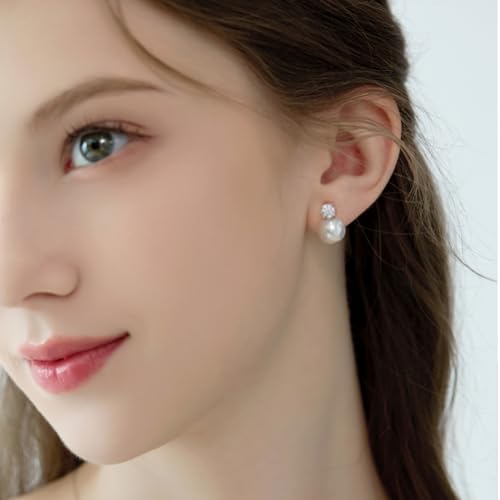Birthday gifts Natural Pearl Earrings Studs with moissanites Diamonds 925 Silver Backs Fresh Water Pearl Jewelry for Daily4