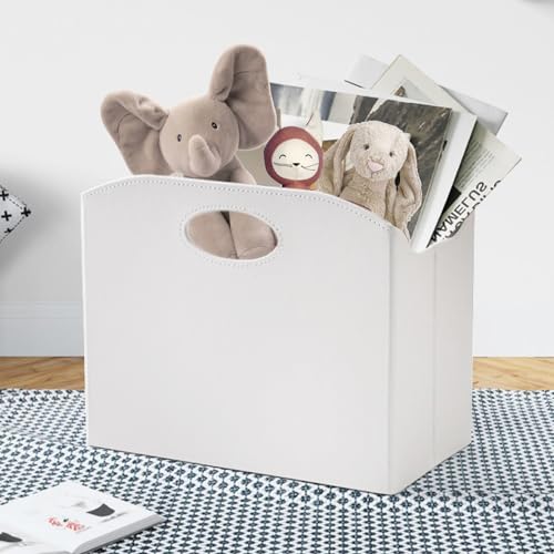 Neateam Magazine Holder, PU Leather Magazine Rack Foldable Magazine File Holder Book Bin Storage Basket Newspaper Magazine Holder Floor File Folder Magazine Organizer for Office Home (White) - Thumbnail 5