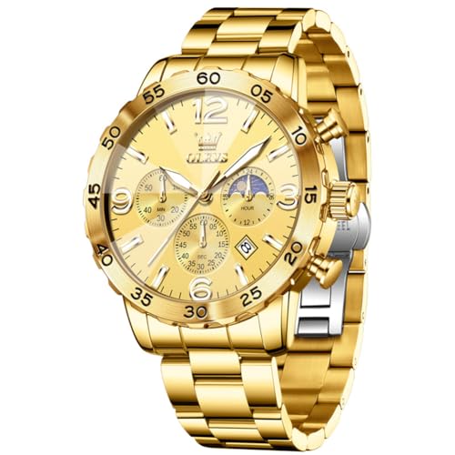 OLEVS Montre pour Homme Diamant - Cadran à Trois Yeux - Mouvement à Quartz - 44 mm - Bracelet en Acier Inoxydable - Étanche à 30 m - Verre résistant aux...