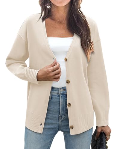 Image of Zeagoo Women's Oversized Button Cardigan Sweaters 2026 Fall Open Front Lightweight Cardigans V Neck Loose Knit Outwear Apricot