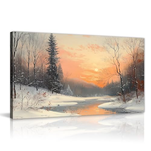 GLOKAKA Winter Landscape Canvas Wall Art Christmas Wall Decor Snowy