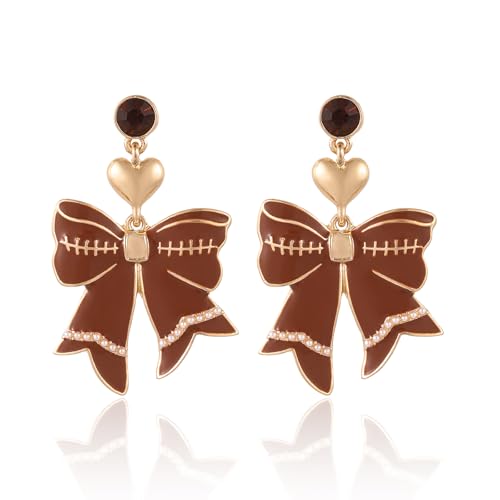 Football Dangle Earrings for Women | Bow Heart Football Earrings | Game Day Earrings | Jewelry Gifts for Sport Lover Football Mom Team