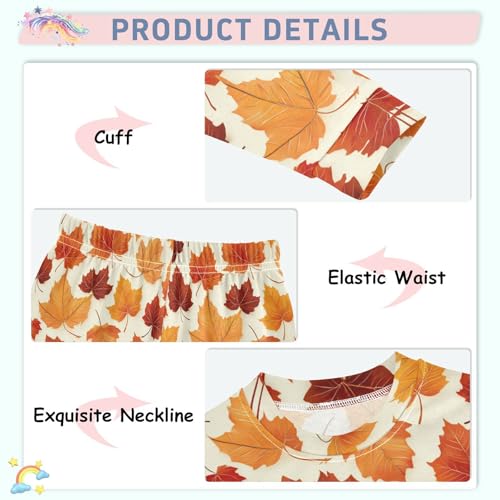 Pajama Sets Long Sleeve Autumn Leaves Pattern Soft Comfy Sleepwear 2 Piece PJS 3-8T4