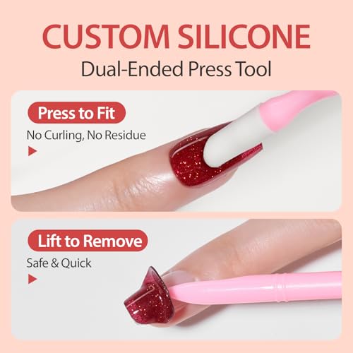Makartt Semi Cured Gel Nail Strips Kit 2 Packs – Real Gel, Hema & TPO Free, 16 Sizes Anti-Lift Fit, UV Light Required, Salon Quality, Long Lasting, Includes Dual-Ended Tool & Prep Kit (Red Glitter) — view 5