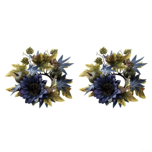 CYRENT Corona de velas de hoja de arce, calabaza y girasol para otoño, centro de mesa de anillo de vela para decoraciones de temporada y mesas navideñas(5)