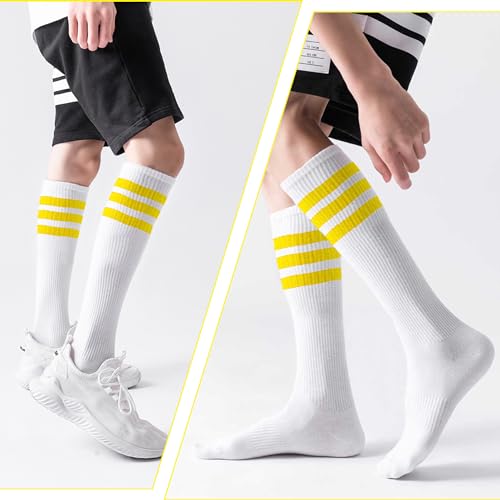 Image of 10 Pieces Striped Sweatbands and Striped Socks Set Headbands Wrist Sweat Bands for Men and Women Sports 80s 90s Fitness