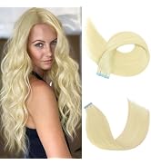TANJET Tape in Hair Extensions Human Hair 100% Remy Human Hair Platinum Blonde Color 24 Inch Stra...