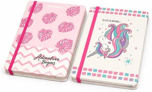 A5 Hard Cover Journals with Tropical and Unicorn Themes, 2 Pack
