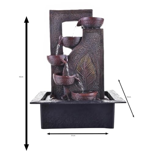 Image of Indoor Tabletop Water Fountain, Polyresin Cascading Waterfall Showpiece with Running Water and Light, Decorative Fountain for Home, Office, Living Room, Meditation, Vastu, Desk Decor