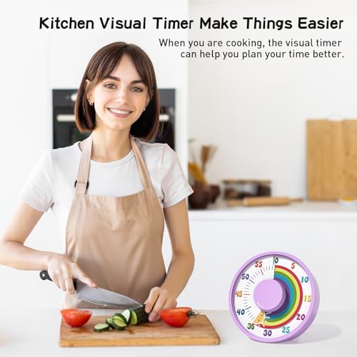 Secura 60-Minute Rainbow Visual Timer 6-Inch Mechanical Countdown Timers for Teaching, Meeting, Cooking, Working - Timer for Kids with Magnetic Backing (Purple)