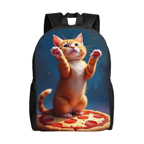 Daypack With Adjustable Straps Cat On Pizza Lightweight, Large Capacity Backpack For Adult 16 Inch