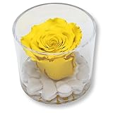 Premium-rose.com Runde Box mit stabilisierter gelber Rose und Carrara-Marmor, Geschenkidee für sie, Freundin, Geschenk für Mutter, Weihnachten, gelber rosa Würfel, hergestellt in Italien (gelb 1094)