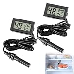 2 Pack Digital Thermometer Hygrometer, Mini Embedded Thermometer Hygrometer with Probe Meter Temperature Humidity Gauge for Reptiles Aquarium Terrarium Incubator Tortoise Office Living Room Black