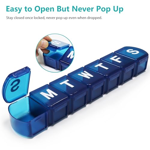 Image of Extra Large Weekly Pill Box Organizer 7 Day, MOLN HYMY 1 Week Jumbo Pill Dispenser Case One Time a Day, Daily Medicine Container to Hold Medication, Vitamins, Fish Oils and Supplement (Blue