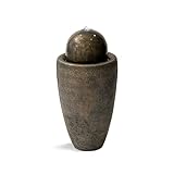 XBrand 25.98" H Round Stone Indoor/Outdoor Modern Stone Textured Sphere Water Feature w/LED Lights, Ball Fountain Decor, Patio Fountain, Bronze