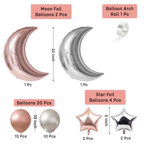 Image of Party Propz Moon Star Balloons For Decoration's - 27 Pcs Star And Moon Foil Balloons For Decoration | Ballloon for Decoration | Brown and Silver Balloon Decorations (latex)