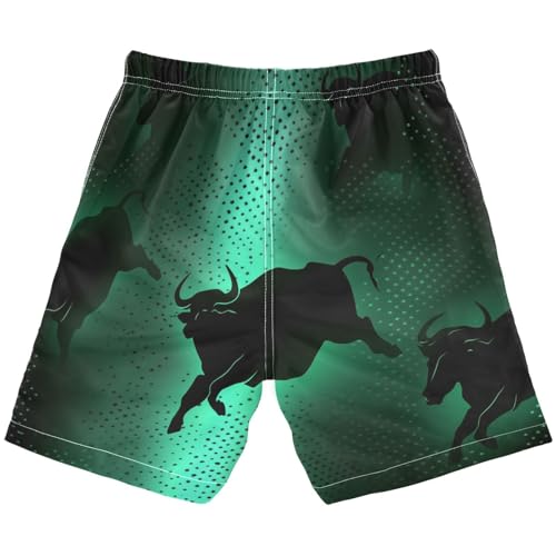 Boys Beach Board Shorts Funny Ox Animal Green Swim Trunk Teen Swimwear 8-16Y2