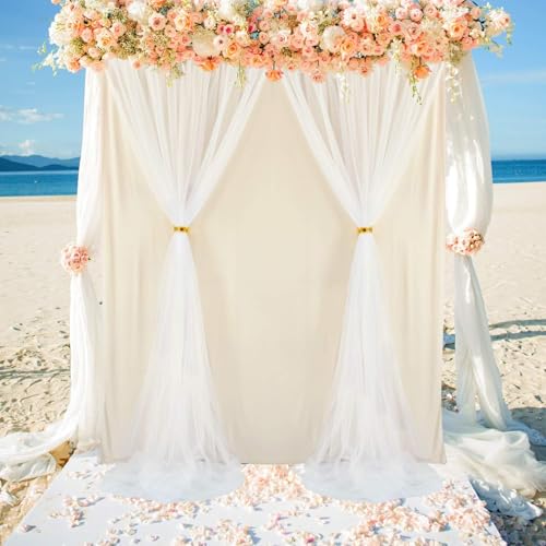 Image of 2pcs Backdrop Decoration Net Tulle Large Size, Nylon Made, Reusable, Soft, Wrinkled Free, 8 x 5 ft Each, Cabana Tent Party Decoration Items for Birthday, Anniversary (White)