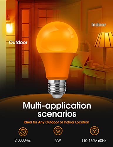 Image of L LOHAS LED Halloween Orange LED Light Bulbs Outdoor, A19 9W(60W Equivalent) Orange Colored Light Bulb, E26 Base, Non-Dim, 4-Pack