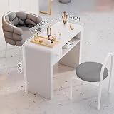 TT-YEC Biały profesjonalny wielofunkcyjny stół do manicure, drewniany stół do manicure z łupkowym blatem z dwuwarstwową otwartą przestrzenią do przechowywania i szufladami,L80cm