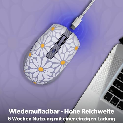 T'nB - Kabellose Maus, Dual Mode Bluetooth und USB-A, Wiederaufladbar, Lange Akkulaufzeit, Leise, 1600 DPI Genauigkeit, 6 Tasten, Kompatibel mit Windows, Linus und MacOs - Modell Flower – Bild 4