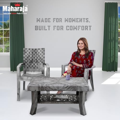 Image of MAHARAJA Luxury Plastic Armchair & Table Set | Heavy-Duty & Sleek Design for Every Space (Silver, 4 Chair+1 Table)