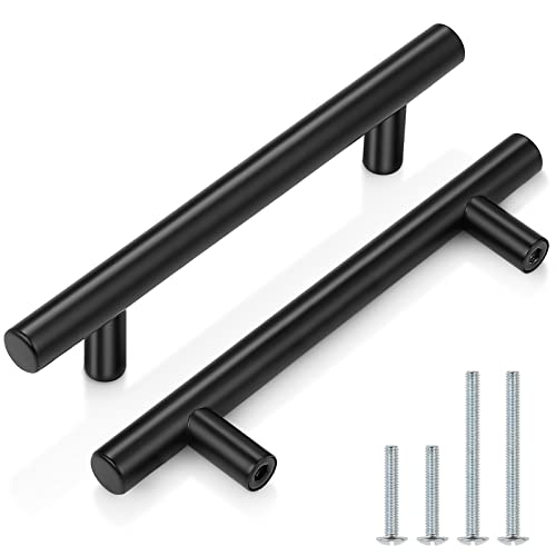 Image of Probrico 20 Pack| 4 inch Hole Centers Black Kitchen Cabinet Handles Stainless Steel Drawer Pulls Euro T Bar Dresser Handles