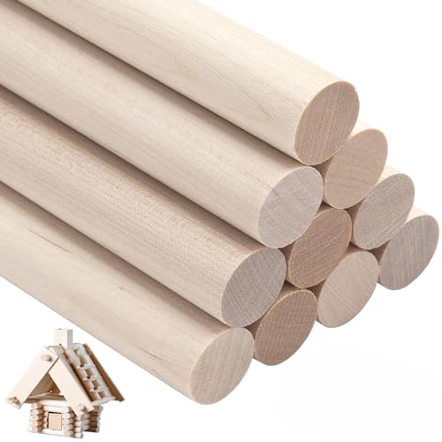 NANXJIUR 10 Pcs Wooden Dowel Rods Sticks Round Wood Dowels, 1.6x30cm Unfinished Hardwood Sticks, Macrame Dowel Wooden Sticks for Craftfor Arts and DIYers, Tiered Cake Support and Wedding Ribbon Wands