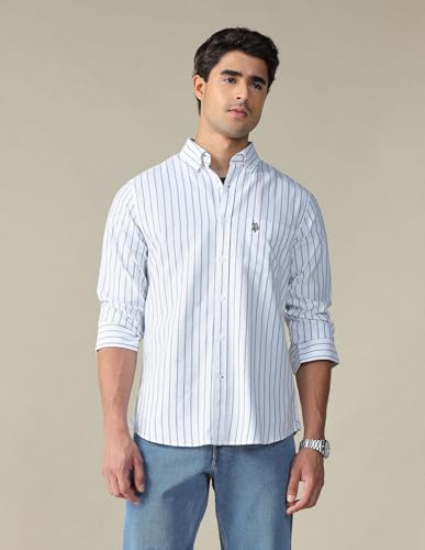 Image of U.S. Polo ASSN. Striped Regular Fit Shirt for Men - 100% Cotton, Breathable & Comfortable, Full Sleeves Casual Shirt for Men