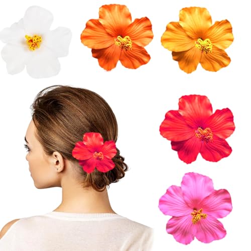 Youery 5 PCS Haarspange Blume, Hawaii Haarspange für Frauen, Plumeria-Hibiskus-Haarspange, künstliche Blumen-Clips für Urlaub, Strandparty, Pool, Kreuzfahrt, Fotoshooting