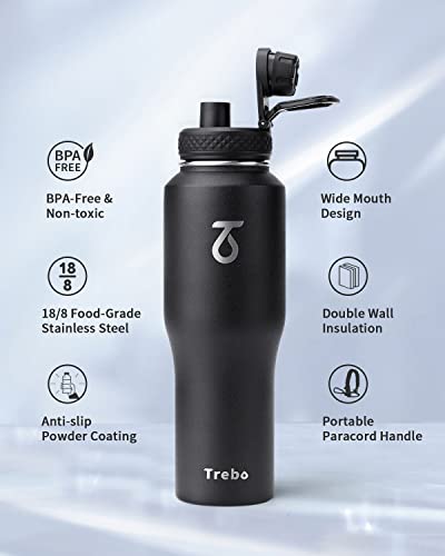 Trebo Botella de Agua Aislada 32 oz que Cabe en Portavasos de Auto con 2 Tapas miniatura 5