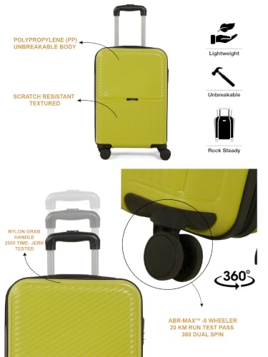 Image of Teakwood Large Size 8 Wheels Trolley Bag, Hard Cabin with Zipper Closure, Adjustable Push Button & Cross Side Strap, Number Lock System 360 Degree (Large, Lime Green)