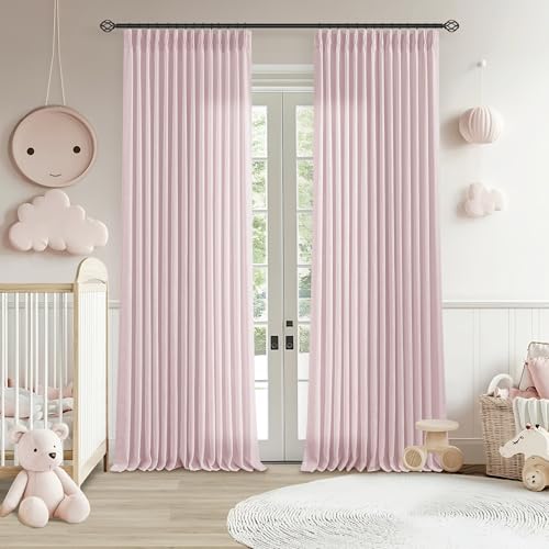 Elegant Blush Pink Semi Sheer 102 Inch Curtains Cotton Linen