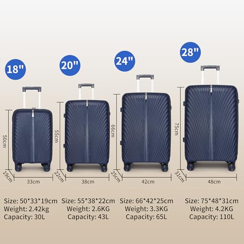 Fly Kite Luggage 28 Inch Large Suitcase 100% Polypropylene Hard Shell with Aluminium Trolley Handle Real TSA 3 Digit Secure Lock 360° Smooth Wheels Lightweight Suitcase|Dark Blue - Image 6