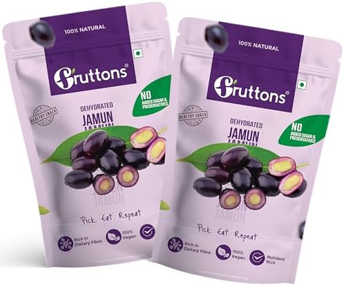 Fruttons Dehydrated Jamun | Natural Dried Jamun | No Added Sugar | Healthy Diabetic-Friendly Snack | Rich in Dietary Fibre | No Preservatives (50g| Pack of 2