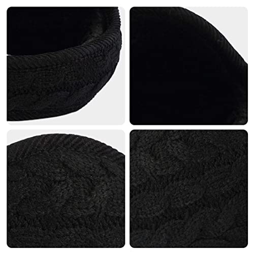 Surblue Unisex Warm Knit Cashmere Winter Pure Color Earmuffs With Fur Earwarmer, Adjustable Wrap,Black,Large #TOP3
